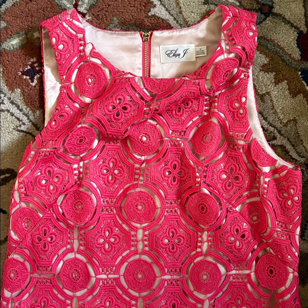 Eliza J Bright Pink Crochet Lace Formal Dress - Picture 2 of 7